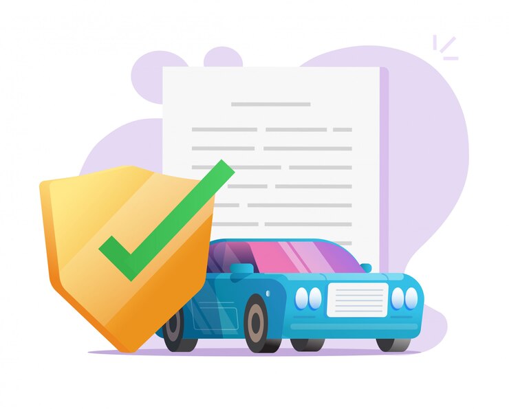 Документ договора о защите страхового покрытия автомобиля со щитом или авто гарантия автомобиля юридическая документация вектор плоской иллюстрации