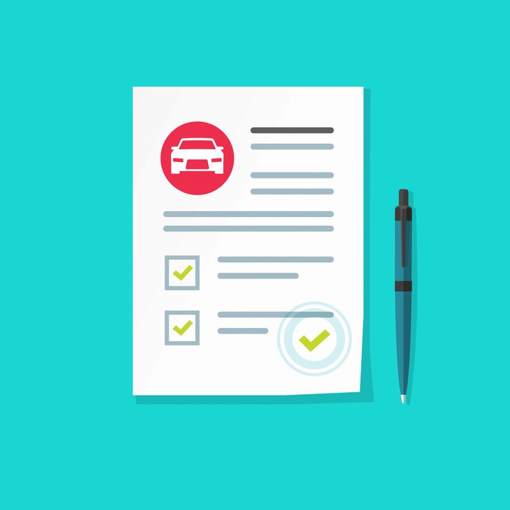 Vector car insurance document or agreement checklist vector illustration flat cartoon paper