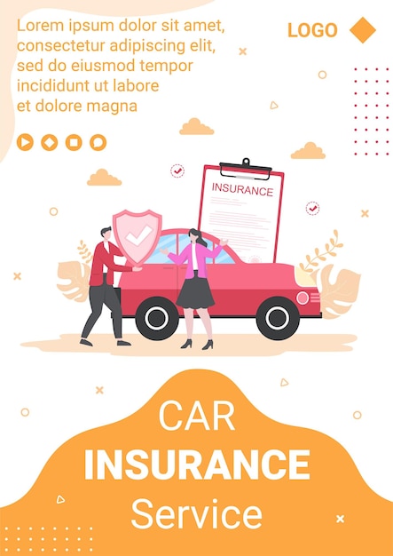 Vector car insurance flyer template flat design illustration editable of square background suitable for social media, greeting card and web internet ads