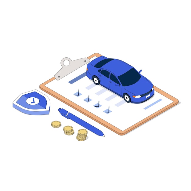 Vector car insurance illustration isometric style