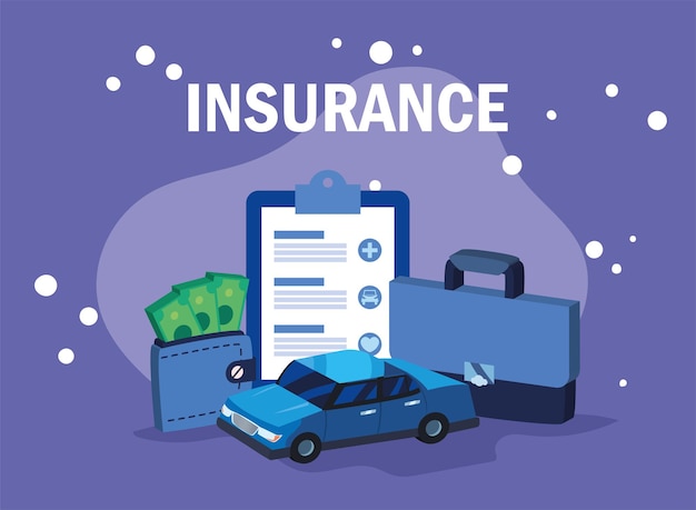 Vector car insurance payment and icons