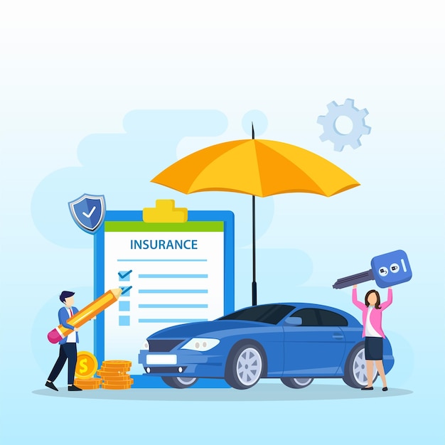 Car insurance policy form with umbrella Insurance agent Protection damage or collision vector