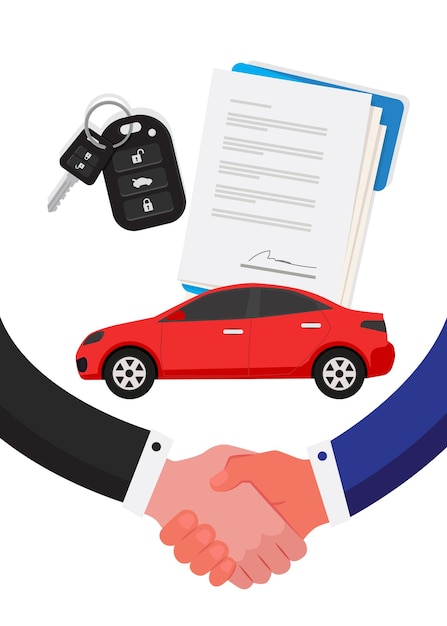 Концепция автострахования или илюстрации продавца, пожимающего руки