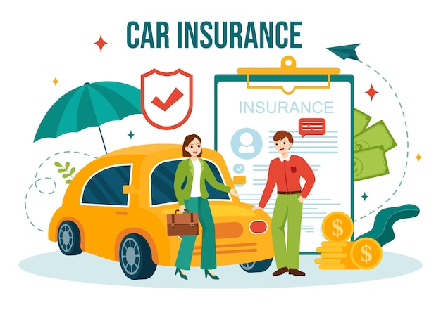 Car Insurance Vector Illustration for Protection For Vehicle Damage And Emergency Risks