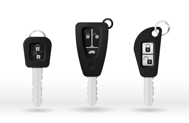Вектор Автомобильный ключ и сигнализация. ключи от машины, изолированные на белом фоне. 3d реалистично.