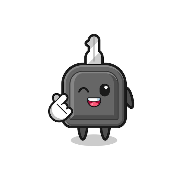 Car key character doing korean finger heart cute design