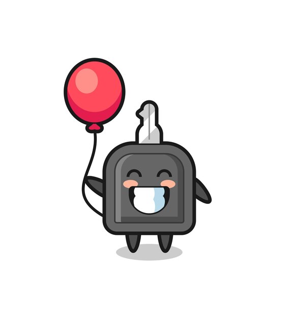 Car key mascot illustration is playing balloon , cute style design for t shirt, sticker, logo element