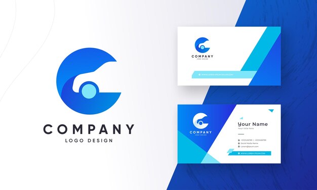 Car and letter c combination automobile initial letter logo design with fresh business card design