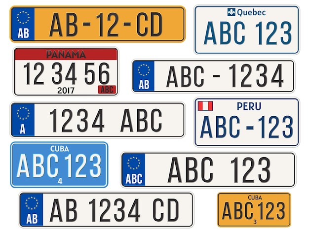 Vector car license plate. eu countries car number plates.