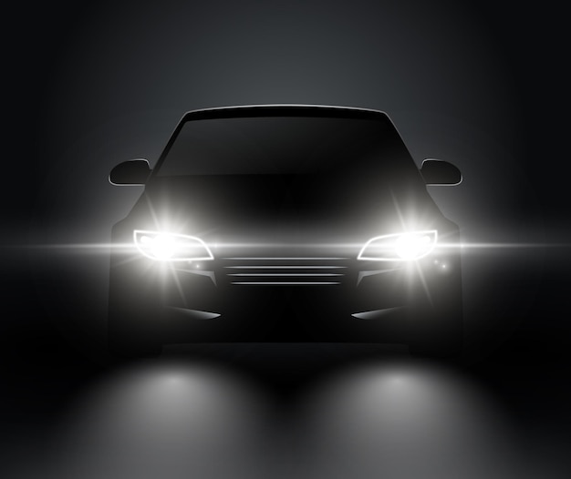 Premium Vector | Car lights realistic front silhouette view. Automobile vector car headlights in darkness