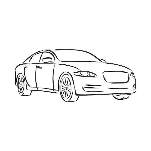 Car line art, modern car, vector sketch illustration