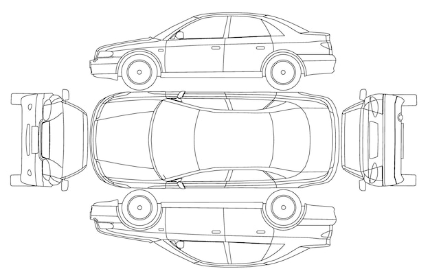 Vector car line draw insurance, rent damage, condition report form