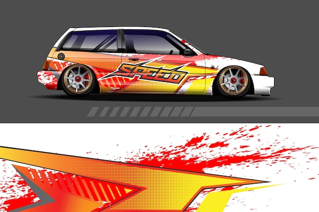 Car livery graphic with abstract racing shape design