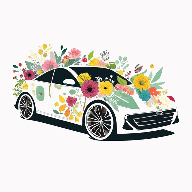 Vector car logo made with flowers on white background