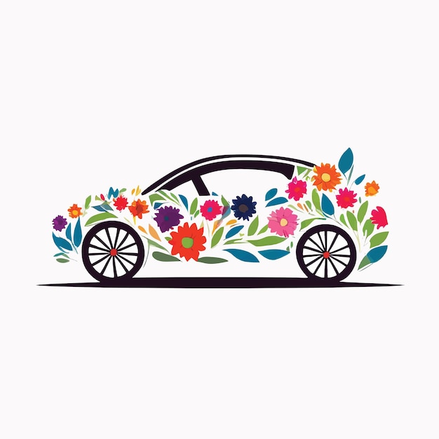 car logo Made with Flowers on White Background