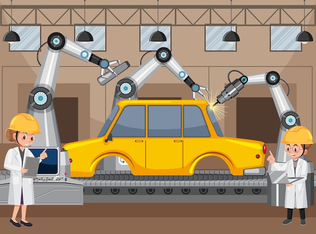 Вектор Концепция автоматизации производства автомобилей