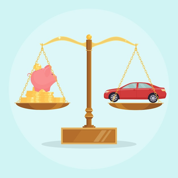 Auto e denaro sull'equilibrio scale illustrazione