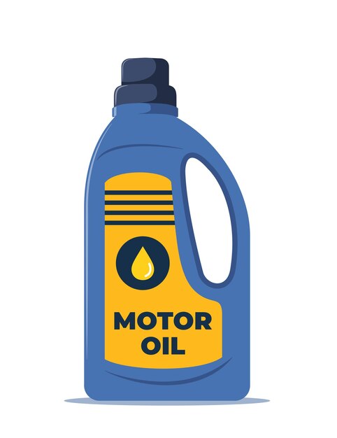 Car motor oil in plastic canister isolated on white background Engine liquid bottle Vector