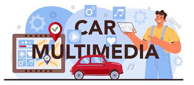 Car multimedia typographic header automobile repair service