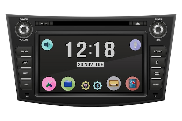 Car multimedia with touchscreen vector illustration