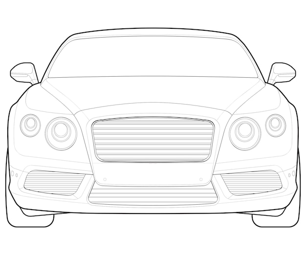 Vector car outline vector front view car with line art style isolated car vector art hand drawn car vector