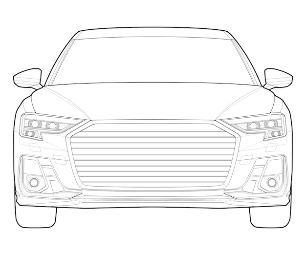 car outline vector front view car with line art style isolated car vector art hand drawn car vector