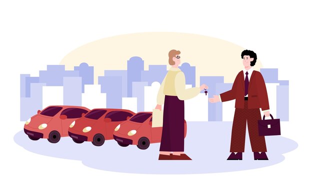 Car owner hands over the keys to client illustration