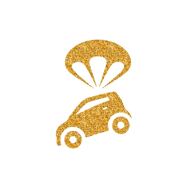 Car parachute icon gold glitter texture vector illustration