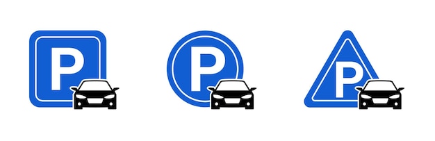 Car parking place icon set. Parking space. Parking signs set. Car icon. Vector graphic. EPS 10