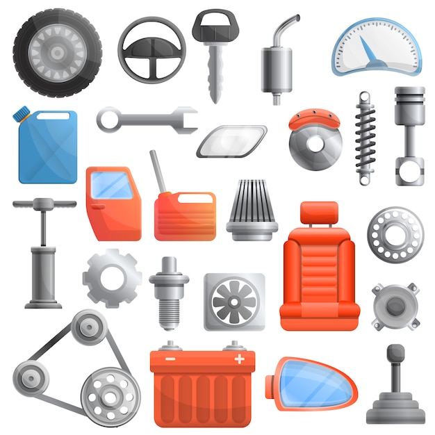 Vector car parts set, cartoon style