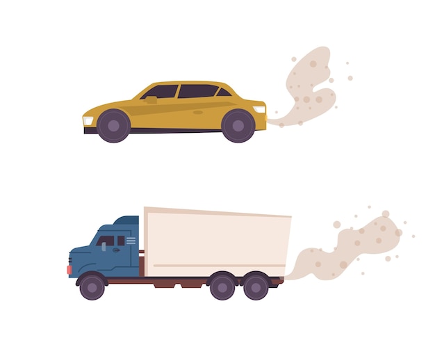 Vector car polluting air with exhaust gases and emissions