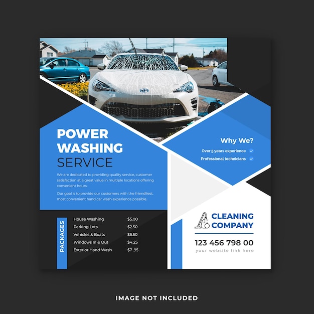 Car power washing service instagram post template and web banner design