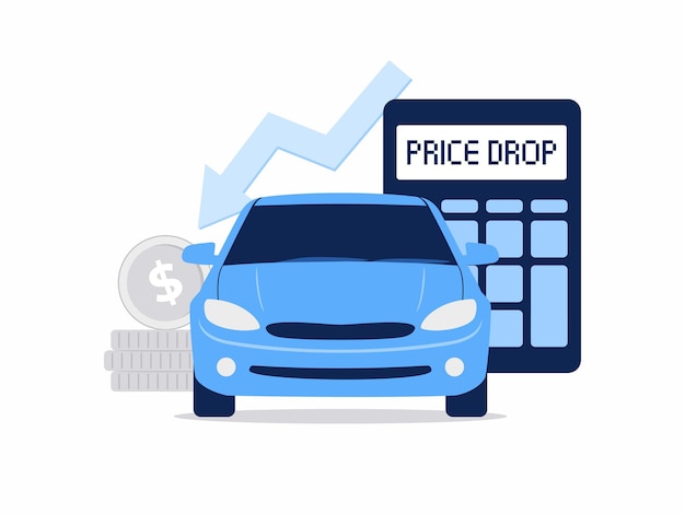car price go down dropping cost decline sales calculator money decrease value automotive investment