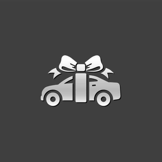 Car prize icon in metallic grey color style Prize gift present