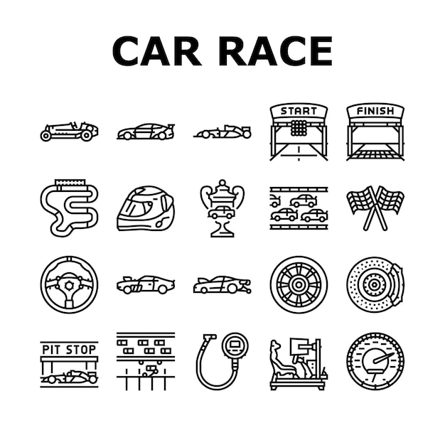 Car race vehicle speed auto icons set vector