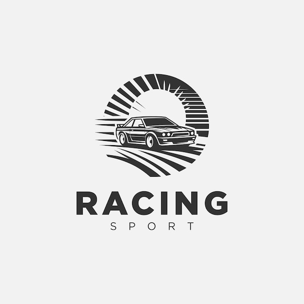 car racing logo design in monochrome style black and white