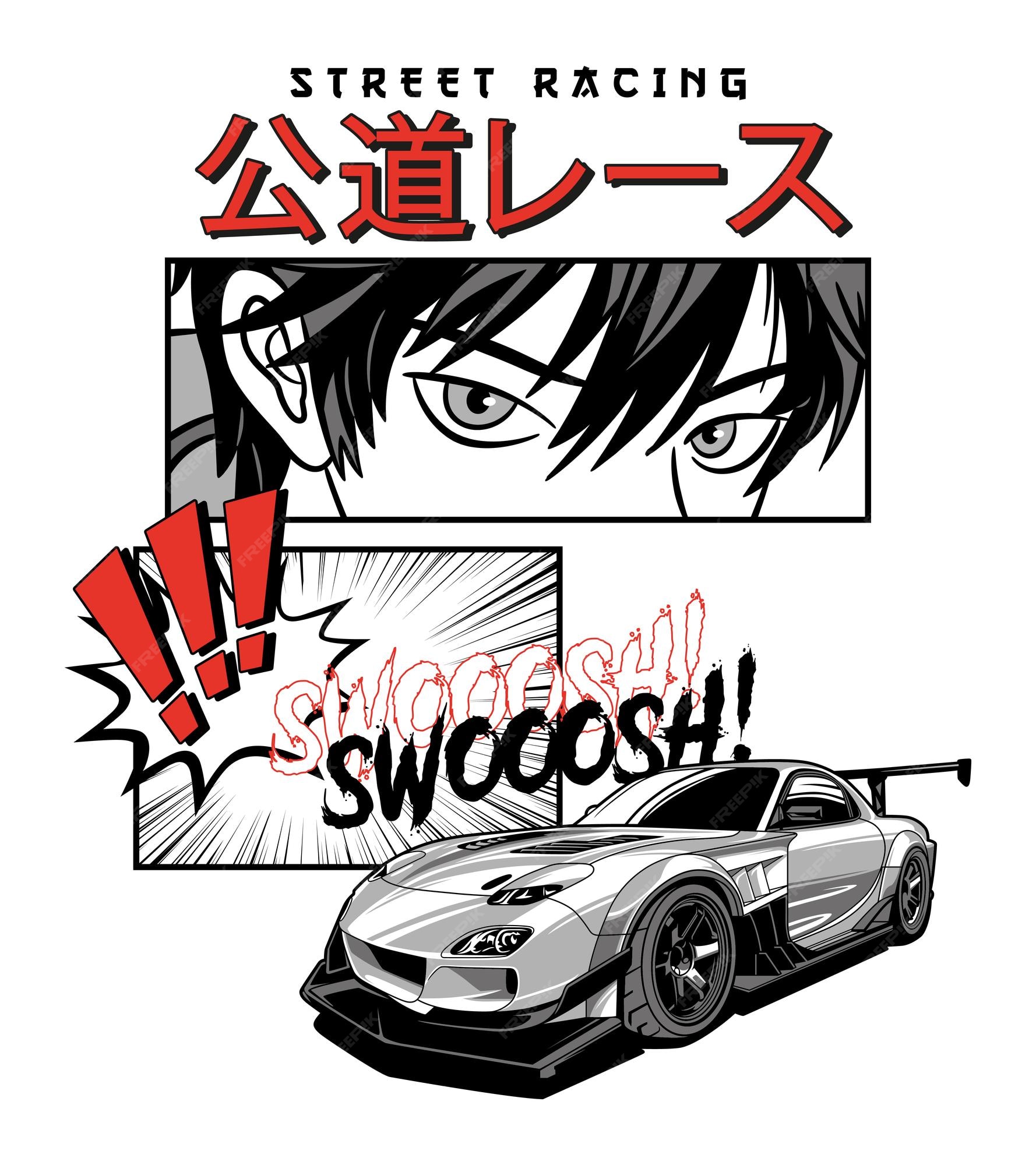 Premium Vector | Car racing manga comic art illustration print