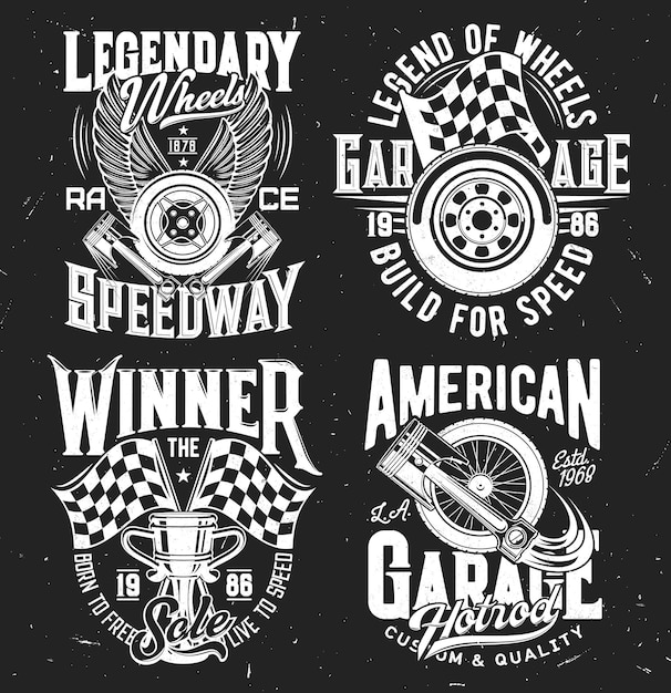 Car rally tshirt prints vector motorsport set