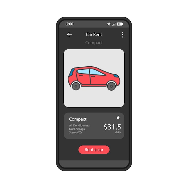 Vector car rent app interface vector template