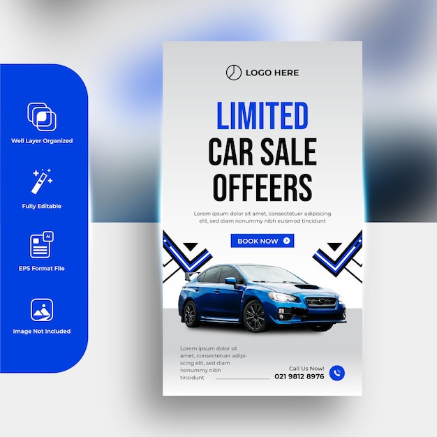 Car rent and sale promotional poster stories banner or social media post template