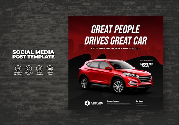 Vector car rent and sell for promotion post social media square template banner vector