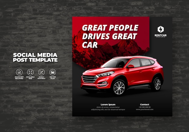 Car rent and sell for promotion post template social media square banner vector