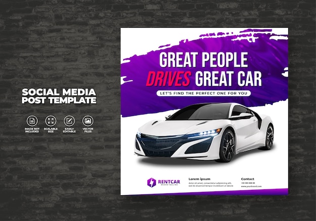 Vettore noleggio e vendita auto per promozione post modello social media square banner vector
