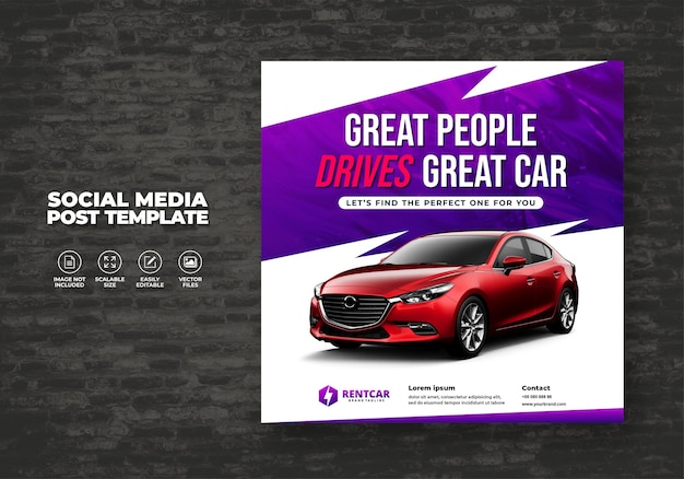 CAR RENT AND SELL FOR PROMOTION SOCIAL MEDIA POST SQUARE BANNER VECTOR TEMPLATE