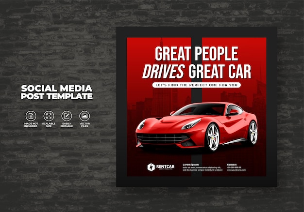 CAR RENT AND SELL FOR PROMOTION SOCIAL MEDIA SQUARE TEMPLATE POST BANNER VECTOR