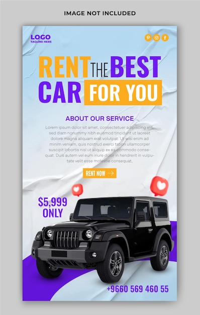 Vector car rent story template design