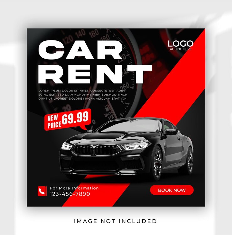 Vector car rental ad instagram banner design or social media flyer design