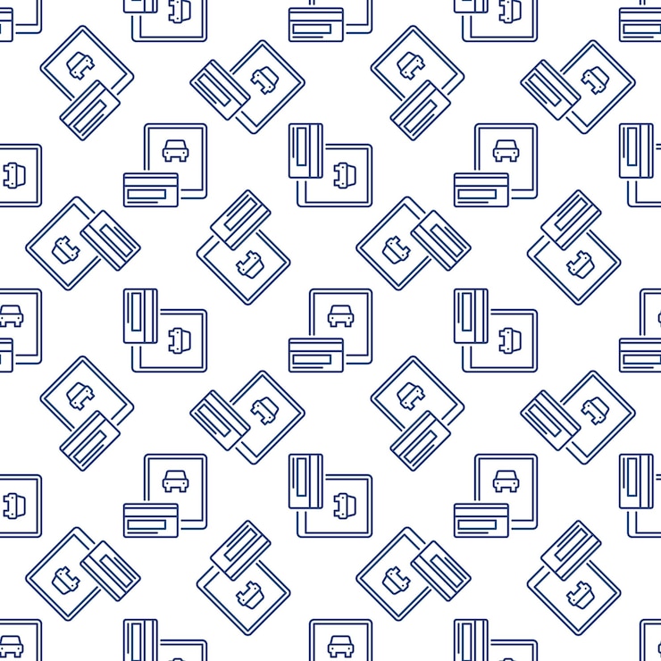 Vector car rental app on tablet screen vector online payment line seamless pattern