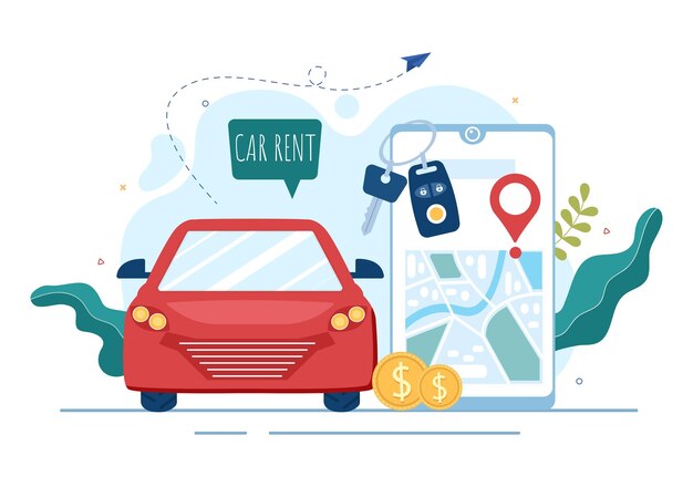 Car Rental Booking Reservation and Sharing using Service Mobile Application Illustration