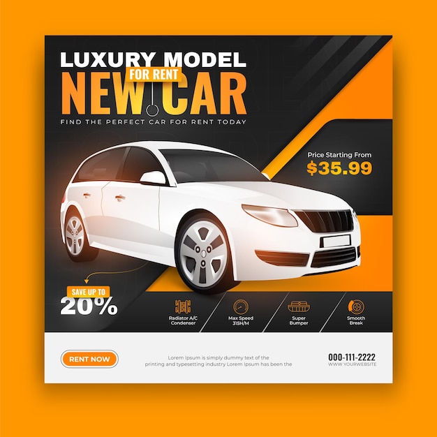 Car rental promotion and Automotive social media banner or Instagram post template